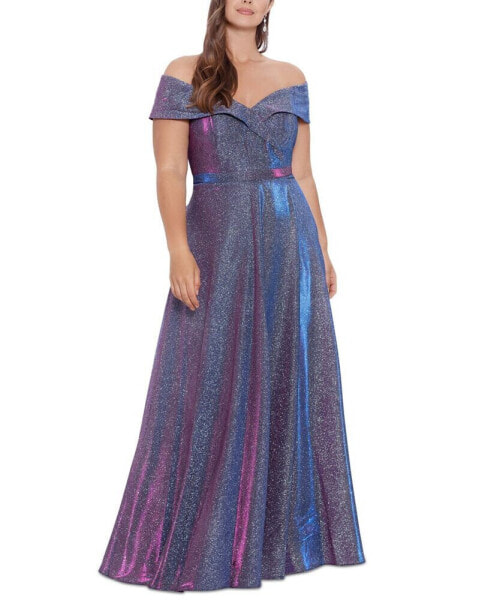 Plus Size Off-the-Shoulder Glitter Gown