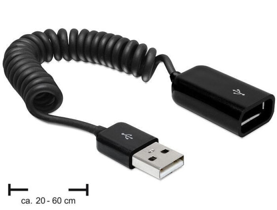 Delock USB 2.0 0.6m - 0.6 m - USB A - USB A - USB 2.0 - Male/Female - Black