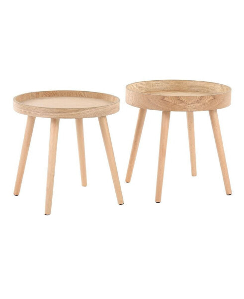 Pebble Mid Century Modern Side Table Set In Natural Wood