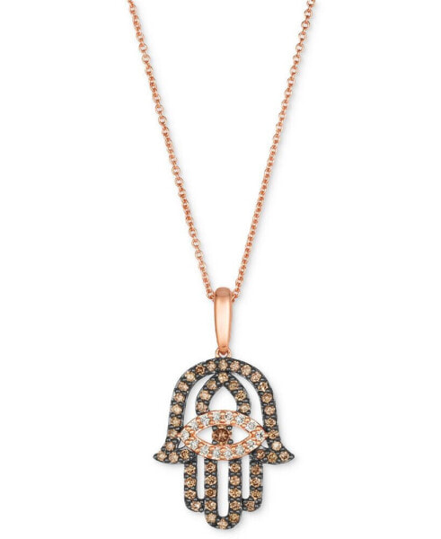 Le Vian chocolate Diamond & Nude Diamond Hamsa Hand Adjustable 20" Pendant Necklace (1/2 ct. t.w.) in 14k Rose Gold