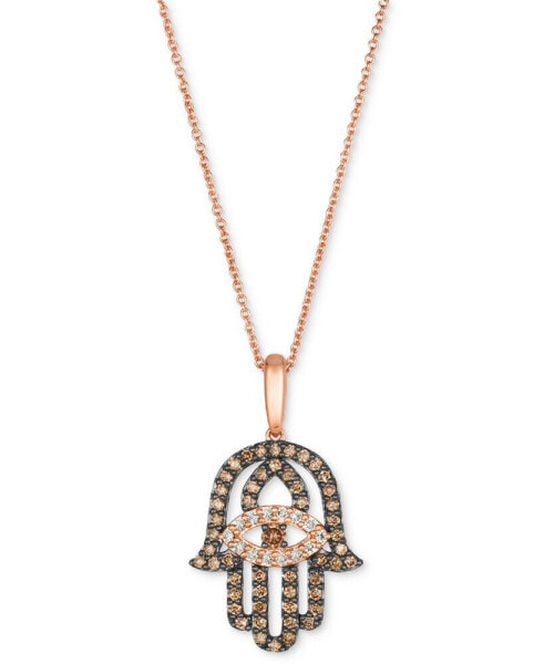 Chocolate Diamond & Nude Diamond Hamsa Hand Adjustable 20" Pendant Necklace (1/2 ct. t.w.) in 14k Rose Gold