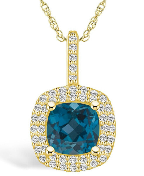 London Blue Topaz (2-3/4 Ct. T.W.) and Diamond (1/2 Ct. T.W.) Halo Pendant Necklace in 14K Yellow Gold