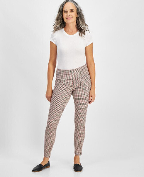 Petite Plaid Ponté-Knit Skinny Pull-On Pants, Created for Macy's