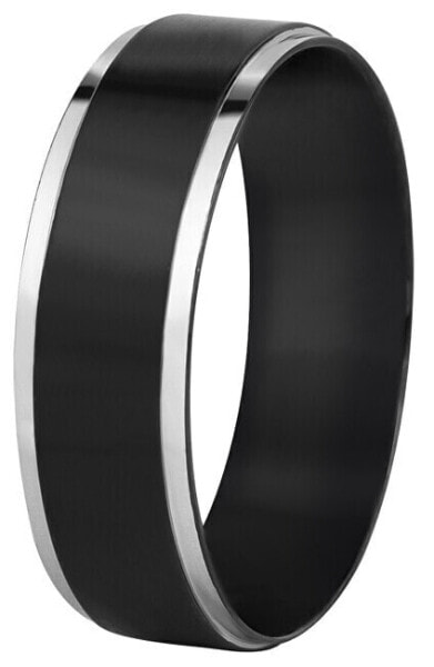Steel black ring with silver rim