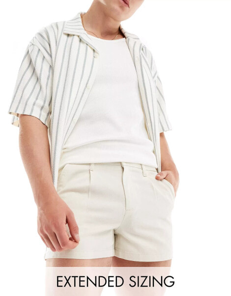 ASOS DESIGN pleated chino short in stone