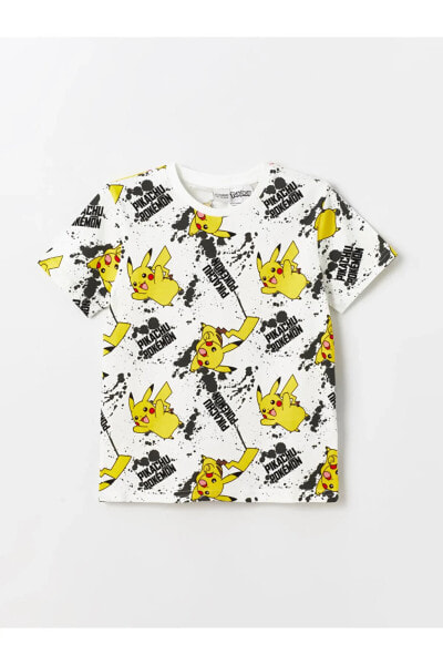 Bisiklet Yaka Pikachu Baskılı Kısa Kollu Erkek Çocuk Tişört