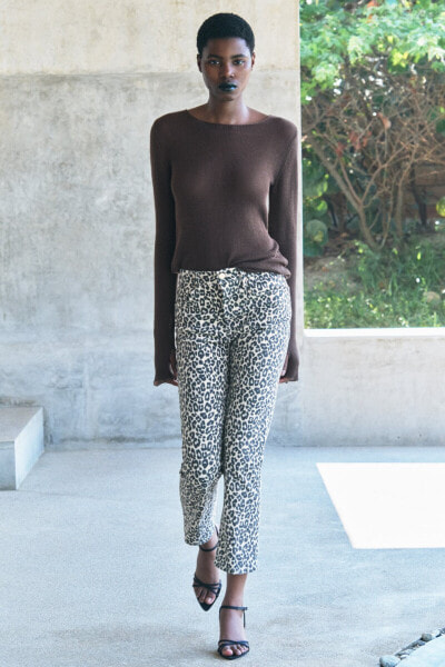 Zw collection bootcut cropped high-waist animal print jeans