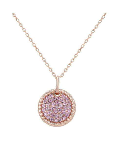 Pink Sapphire Pave Circle Disk Pendant Necklace with Rope Halo Accent in Sterling Silver by Suzy Levian