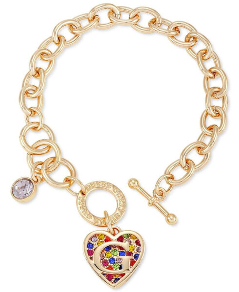 Gold-Tone Rainbow Pavé Logo Heart Link Bracelet