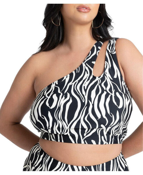 Plus Size Printed One Shoulder Tankini - 14, Zebra