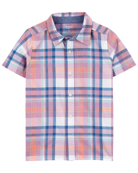 Kid Plaid Button-Front Short Sleeve Shirt 8