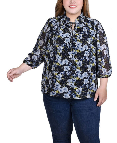 Plus Size 3/4 Sleeve Chiffon Blouse