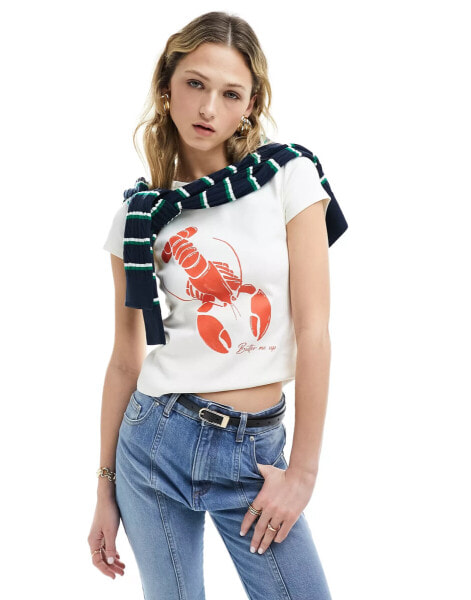 ASOS DESIGN baby tee with lobster graphic in cream