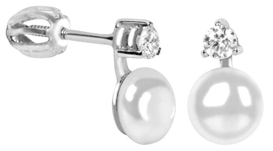 Silver earrings with synthetic pearl and crystal 435 001 00025 04