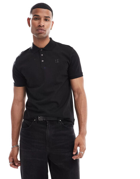 FCUK chest logo polo in black