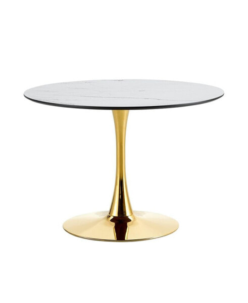 Round Dining Table, 108cm White MDF Top, Gold Metal Legs