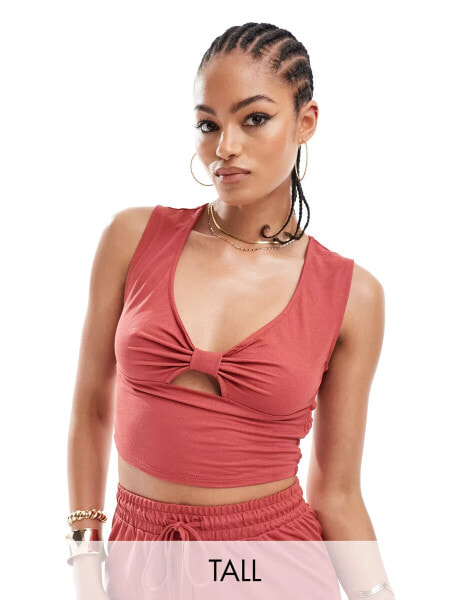 ONLY Tall shirred cropped top co-ord in rust