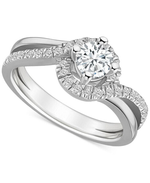 Diamond Swirl Halo Engagement Ring (3/4 ct. t.w.) in 14k White, Yellow or Rose Gold