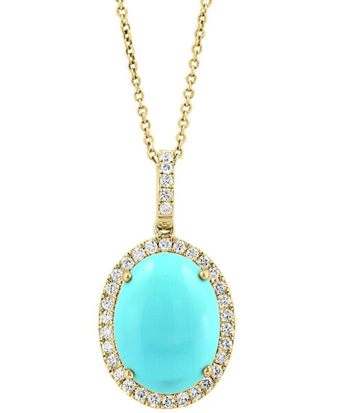 EFFY® Turquoise & Diamond (1/2 ct .t.w.) Halo 18" Pendant Necklace in 14k Gold