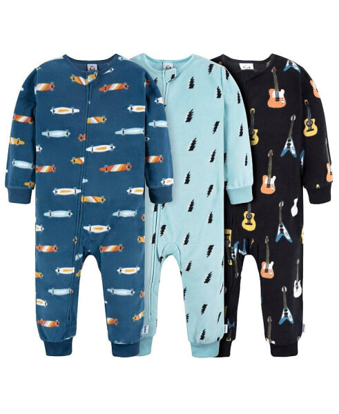 Toddler Boys' Footless Fleece Pajamas, 3-Pack