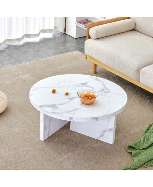 White MDF Circular Coffee Table - 31.4" Modern Center Table