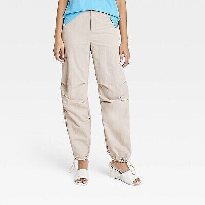 Women's High-Rise Parachute Pants - A New Day Tan 8