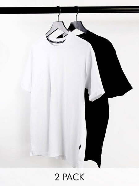 Bershka 2 pack longline t-shirts in black and white