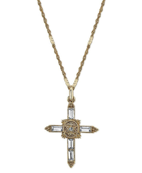 14K Gold-Dipped Crystal Cross Pendant Necklace 18"