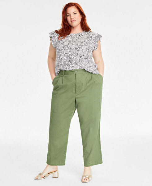 Trendy Plus Size Pleated Chino Straight-Leg Ankle Pants, Created for Macy's