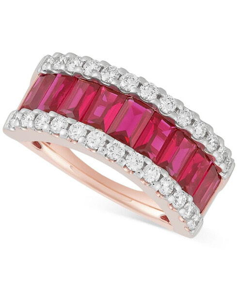 Lab Grown Ruby (2-5/8 ct. t.w.) & Lab Grown Diamond (3/4 ct. t.w.) Pear Halo Ring Baguette Band in 14k Rose Gold