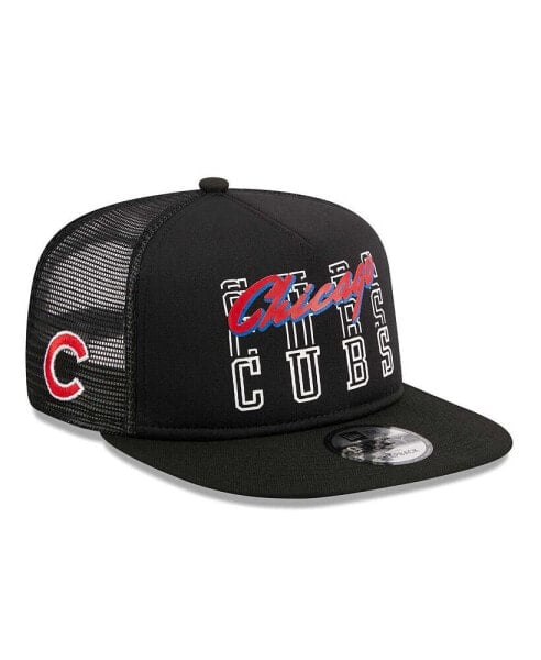 Men's Black Chicago Cubs Street Team A-Frame Trucker 9FIFTY Snapback Hat