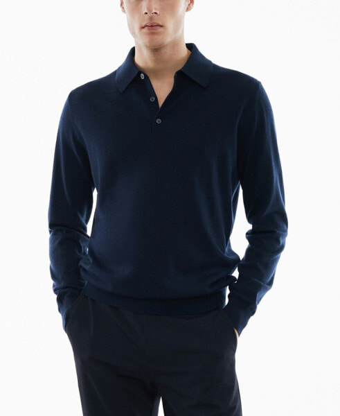 Men's 100% Merino Wool Long- Sleeved Polo Shirt