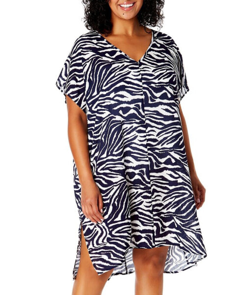Plus Size Zebra-Print Swim Cover-Up Dress