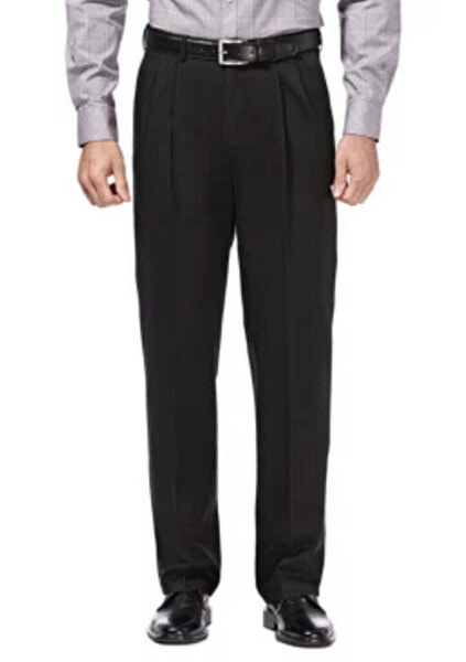 Haggar Men's Premium No Iron Classic Fit Pleated Casual Pants Black 34Wx32L