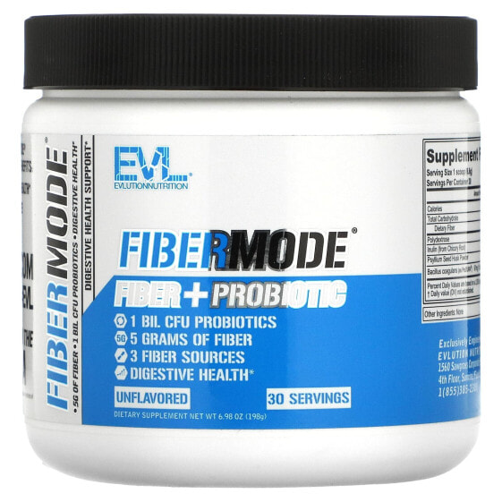 Клетчатка Evlution Nutrition FiberMode, Fiber + Probiotic, без добавок, 198 г