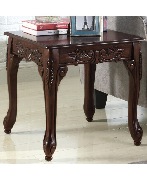 Ornate Detailing Dark Cherry Finish Wood End Table