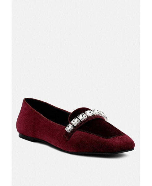 LAMINGTON Womens Diamante Embellished Velvet Loafers