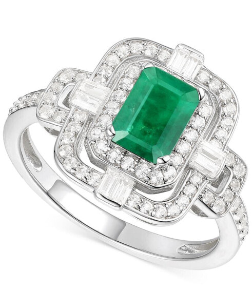 Emerald (1 ct. t.w.) & Diamond (1/2 ct. t.w.) Statement Ring in 14k White Gold