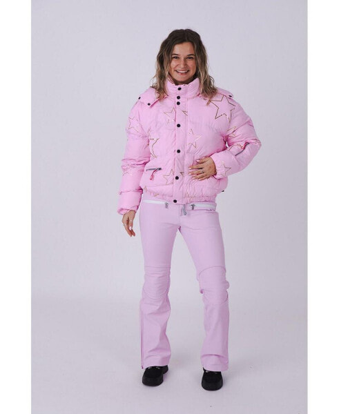 Women's Pink with Stars Chic Puffer Jacket