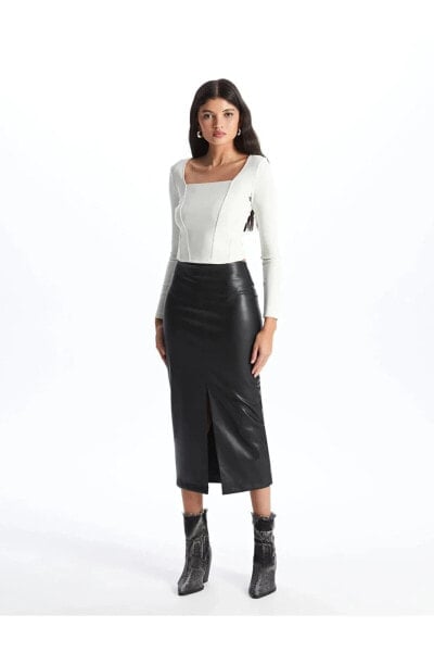 Юбка LC WAIKIKI Casual Dear Fit Faux Leather