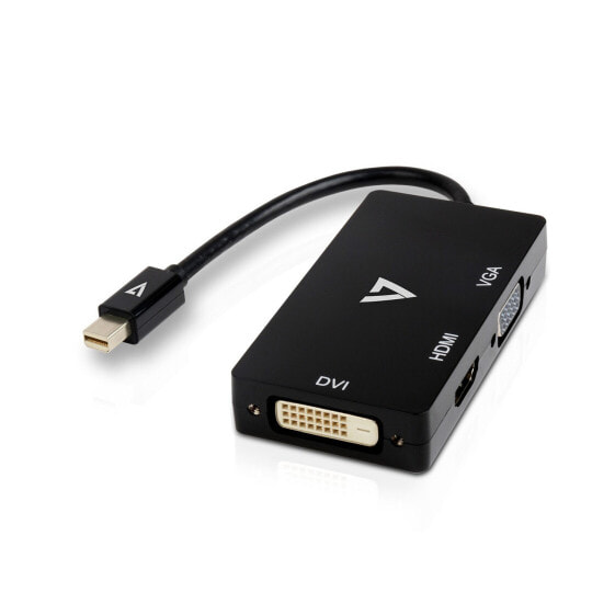 V7 Mini DisplayPort Adapter (m) to VGA - HDMI or DVI (f) - 0.1 m - Mini DisplayPort - VGA / DVI / HDMI - Male - Female - Black