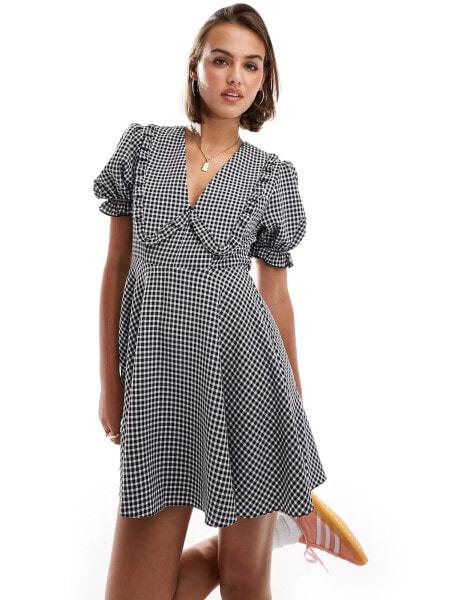 Miss Selfridge collared mini dress in mono gingham