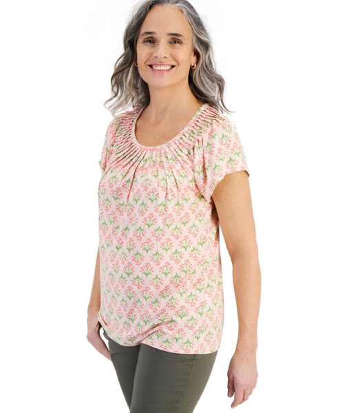 Women's Printed Pleated Scoop-Neck Top, Created for Macy's