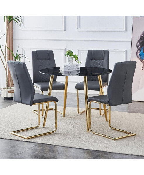 Elegant Marble-Style Glass Desk with Gold Accents