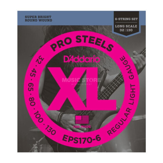 D'Addario Bass Strings Pro Steels 30-130 30-45-65-80-100-130, EPS170-6