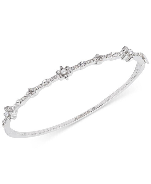 Crystal & Imitation Pearl Flower Bangle Bracelet