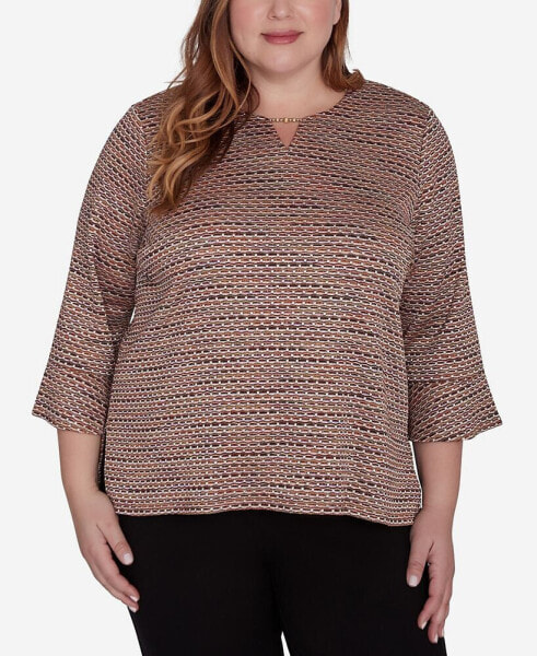 Plus Size Rue Rivoli Women's Beaded Split Neck Space Dye Top