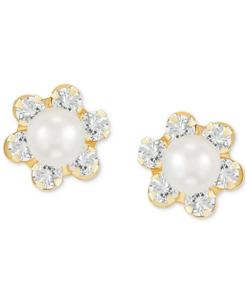 Children's Cultured Freshwater Pearl (3-3/4 mm) and Cubic Zirconia Stud Earrings in 14k Gold