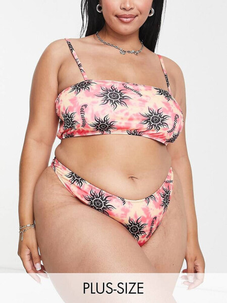 COLLUSION Plus tie dye sun print bikini top with double stap in pink