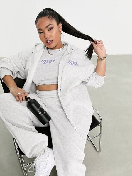 ASOS Weekend Collective Curve zip through hoodie in ice marl with back wca logo